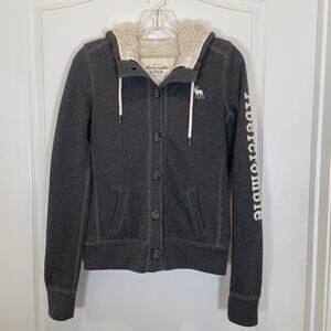 Abercrombie & Fitch Y2K Vintage Sherpa Hoodie Jacket Gray Brand Down Sleeve S